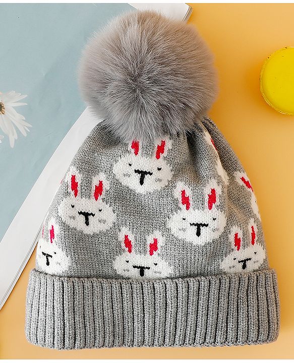 Babyhug Woollen Cap With Bunny Print Pink Diameter - 11 cm