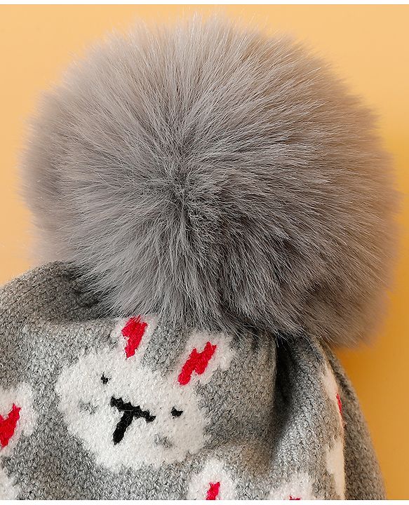 Babyhug Woollen Cap With Bunny Print Pink Diameter - 11 cm