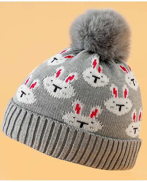 Babyhug Woollen Cap With Bunny Print Pink Diameter - 11 cm