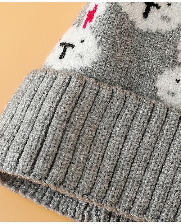 Babyhug Woollen Cap With Bunny Print Pink Diameter - 11 cm