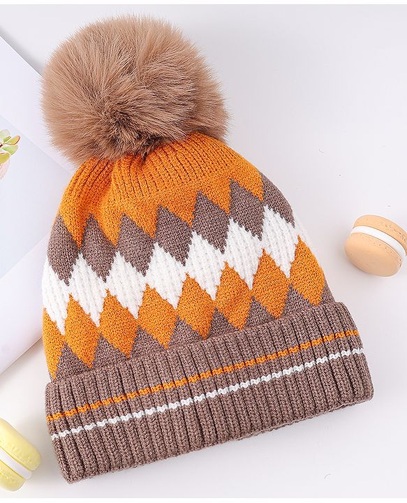 Babyhug Woollen Cap Pom Pom Khaki - Diameter 14.5 cm