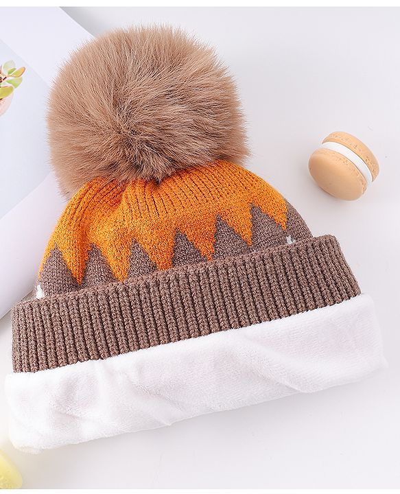 Babyhug Woollen Cap Pom Pom Khaki - Diameter 14.5 cm