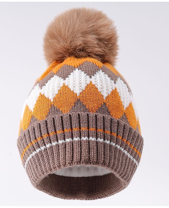 Babyhug Woollen Cap Pom Pom Khaki - Diameter 14.5 cm