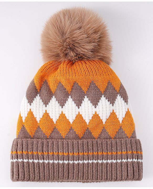 Babyhug Woollen Cap Pom Pom Khaki - Diameter 14.5 cm