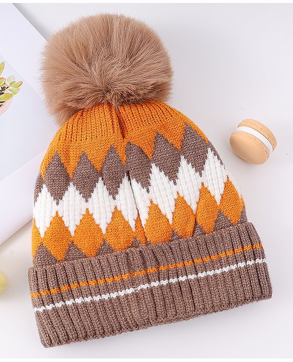 Babyhug Woollen Cap Pom Pom Khaki - Diameter 14.5 cm