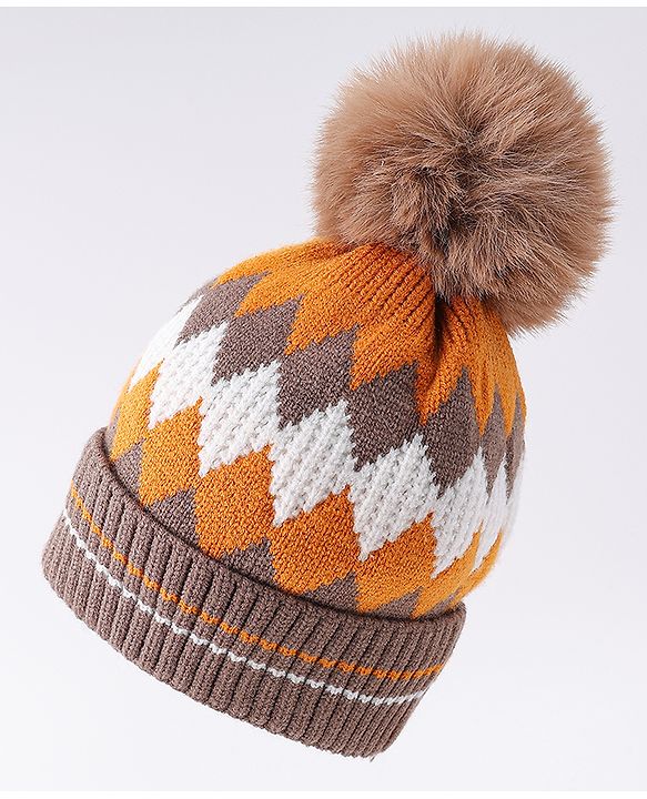 Babyhug Woollen Cap Pom Pom Khaki - Diameter 14.5 cm