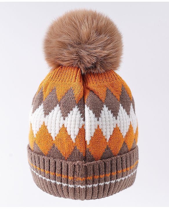Babyhug Woollen Cap Pom Pom Khaki - Diameter 14.5 cm
