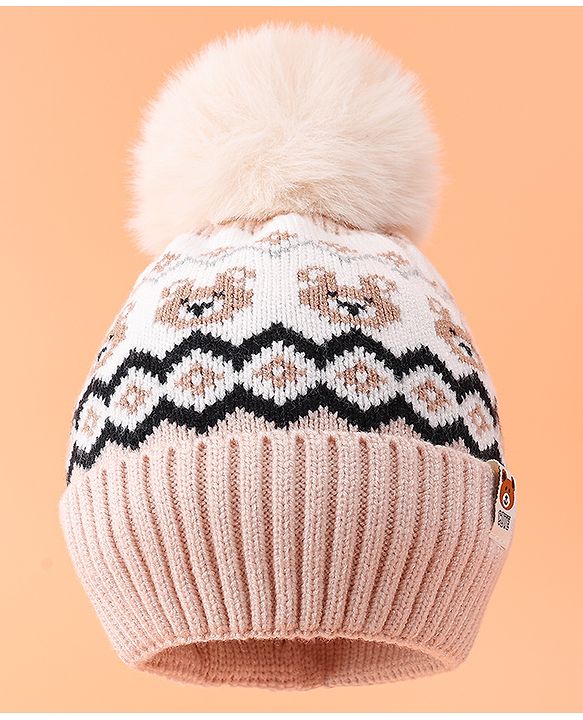 Babyhug Cable Knitted Woollen Cap with Pom Pom - Blue main image 1