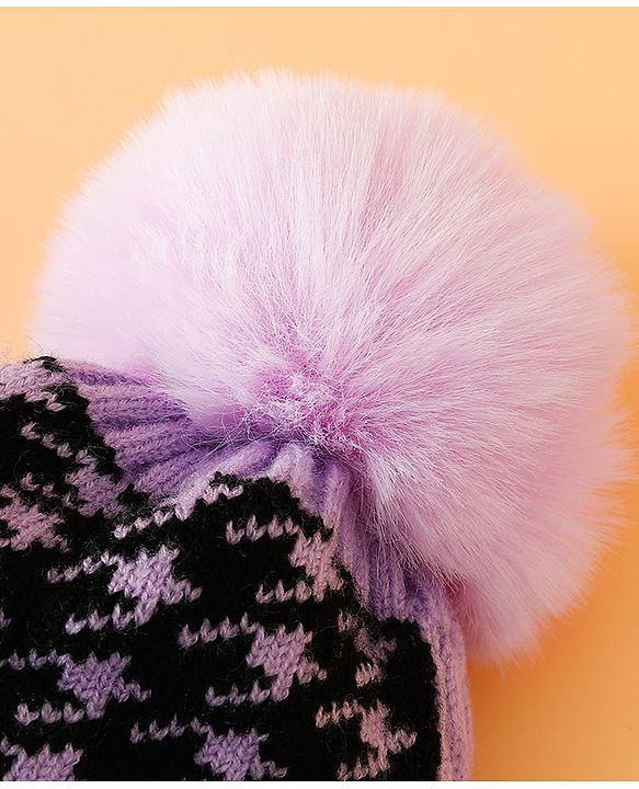 Babyhug Woollen Cap  With Bear Embriodery Purple - Diameter 11 cm