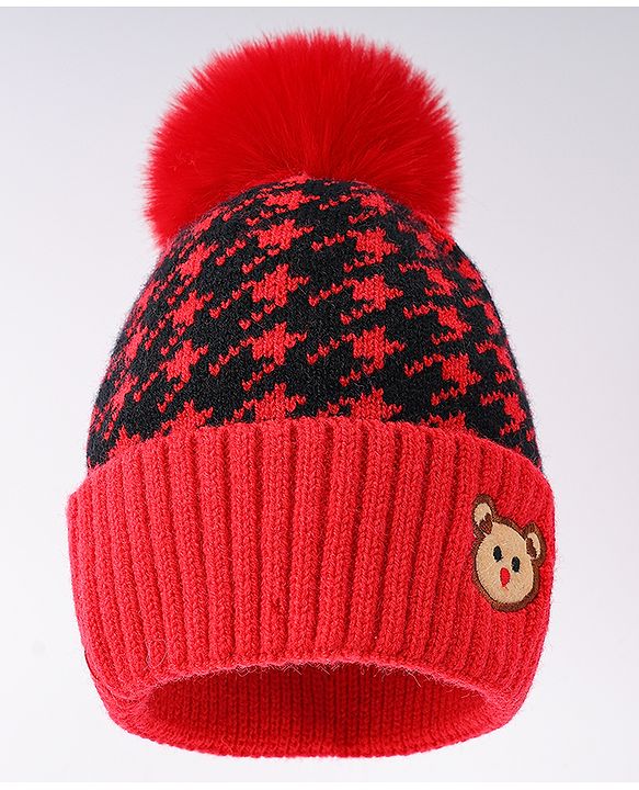 Babyhug Woollen Cap  With Bear Embriodery Purple - Diameter 11 cm