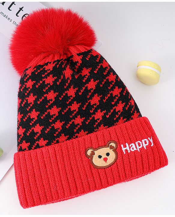 Babyhug Woollen Cap  With Bear Embriodery Purple - Diameter 11 cm