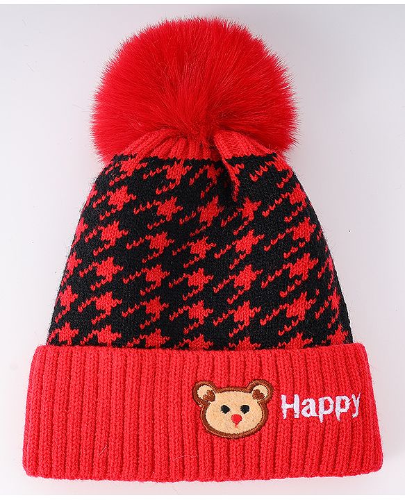 Babyhug Woollen Cap  With Bear Embriodery Purple - Diameter 11 cm