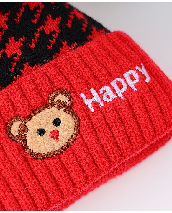 Babyhug Woollen Cap  With Bear Embriodery Purple - Diameter 11 cm