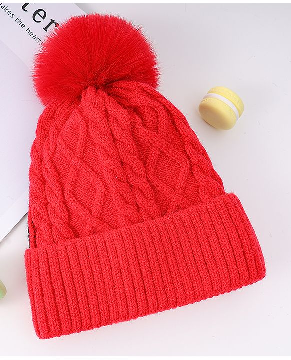 Babyhug Woollen Cap  With Bear Embriodery Purple - Diameter 11 cm