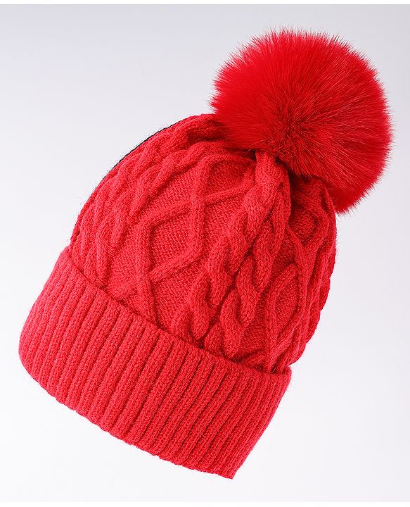 Babyhug Woollen Cap  With Bear Embriodery Purple - Diameter 11 cm