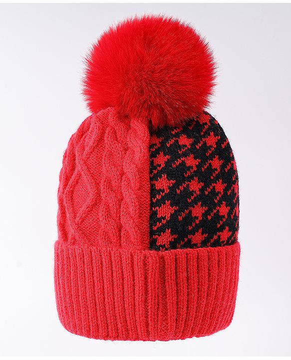 Babyhug Woollen Cap  With Bear Embriodery Purple - Diameter 11 cm