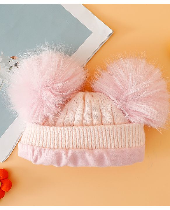 Babyhug Woollen Cap With Cable Knit Design Pink - Diameter 11 cm