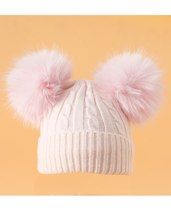 Babyhug Woollen Cap With Cable Knit Design Pink - Diameter 11 cm