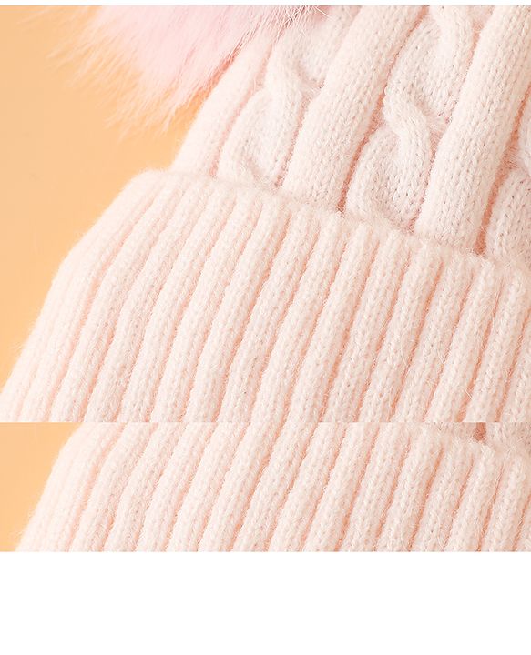 Babyhug Woollen Cap With Cable Knit Design Pink - Diameter 11 cm