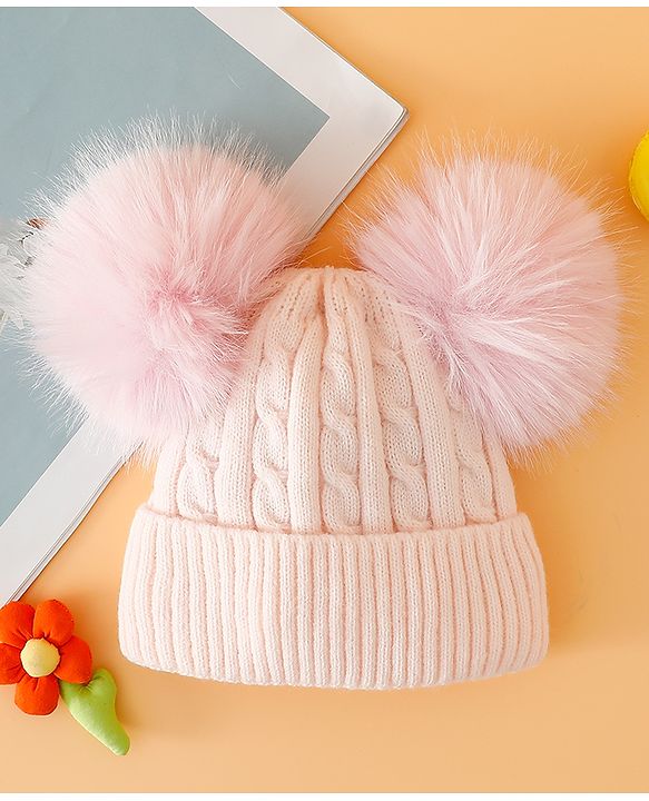 Babyhug Woollen Cap With Cable Knit Design Pink - Diameter 11 cm