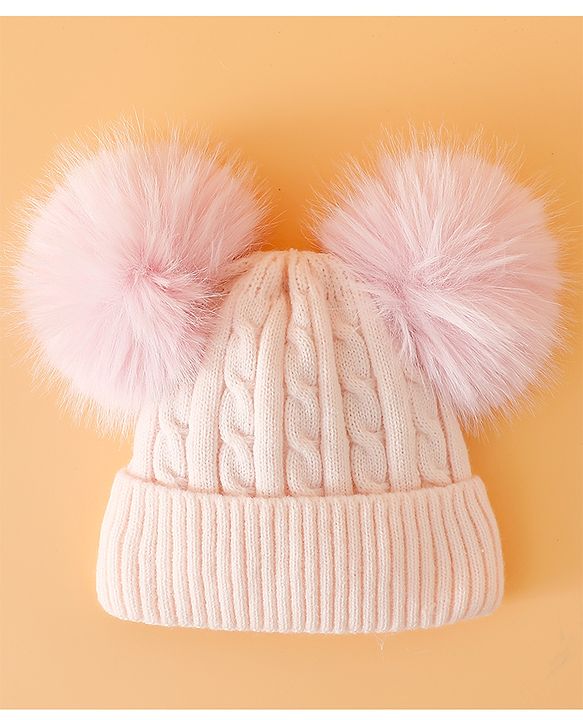 Babyhug Woollen Cap With Cable Knit Design Pink - Diameter 11 cm