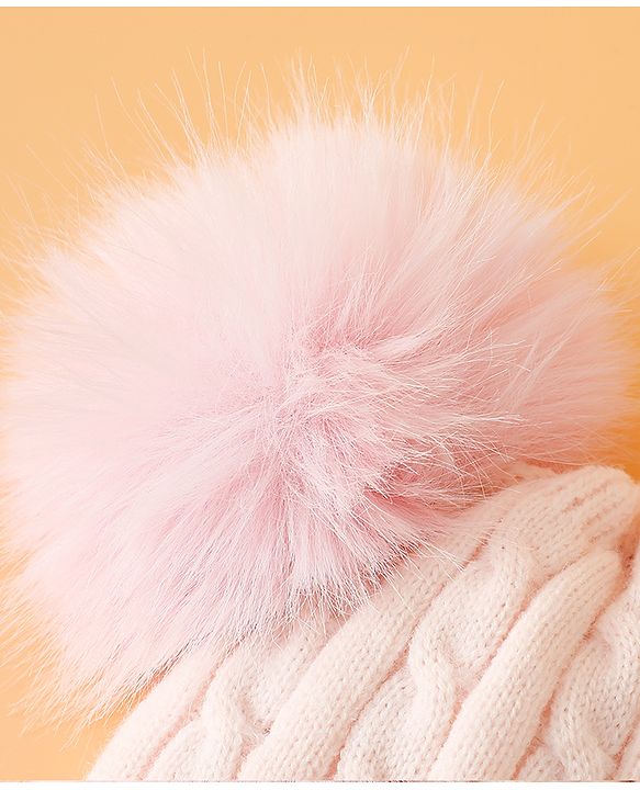 Babyhug Woollen Cap With Cable Knit Design Pink - Diameter 11 cm