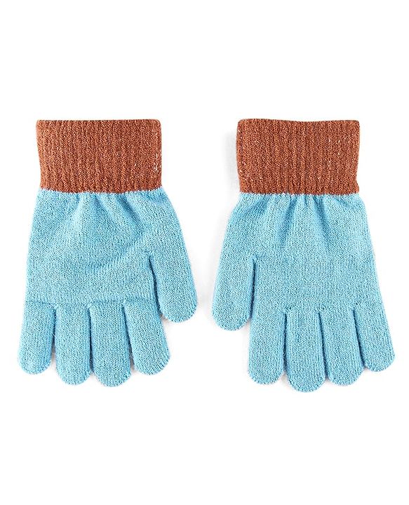 Babyhug Gloves with Bear Design - Light Blue