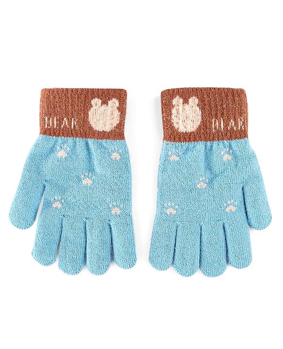 Babyhug Gloves with Bear Design - Light Blue