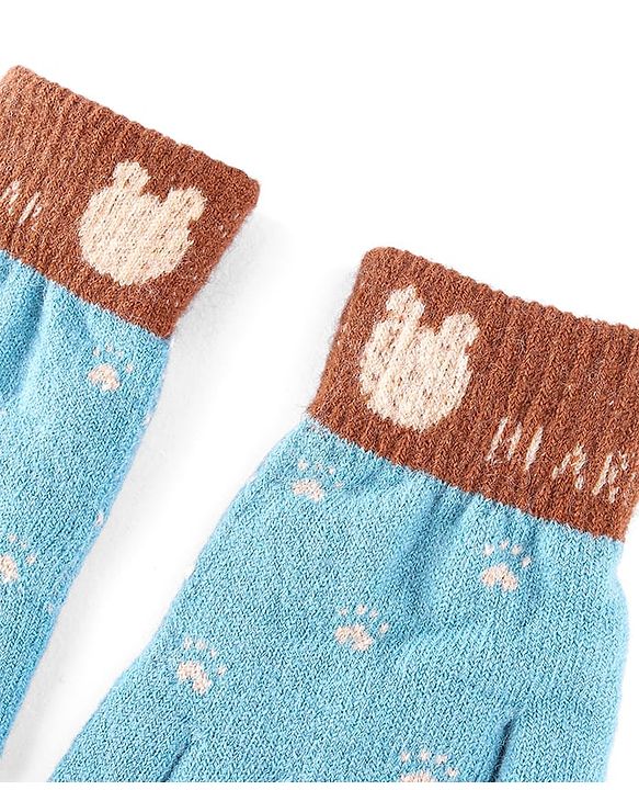 Babyhug Gloves with Bear Design - Light Blue