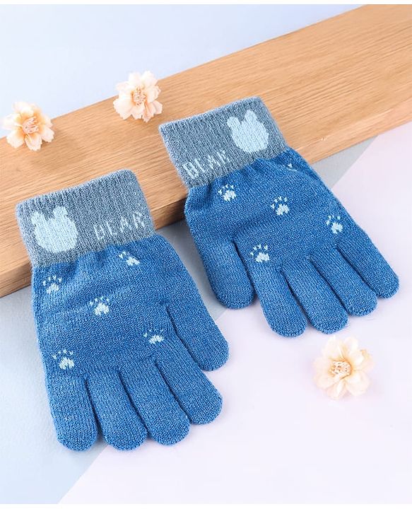 Babyhug Gloves with Bear Design - Light Blue