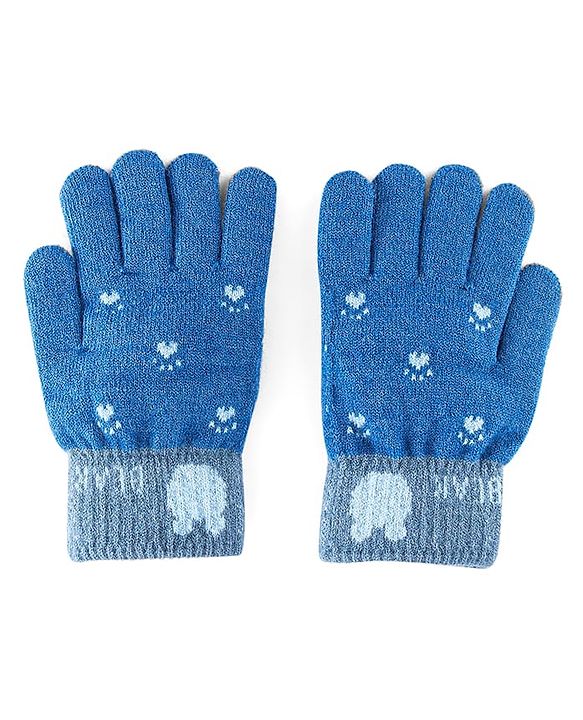Babyhug Gloves with Bear Design - Light Blue