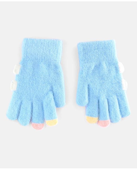 Babyhug Gloves with Bear Design - Light Blue