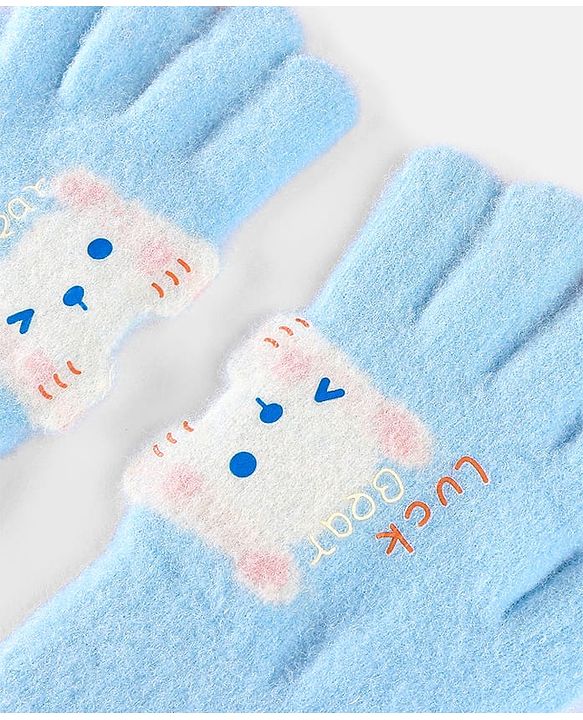 Babyhug Gloves with Bear Design - Light Blue