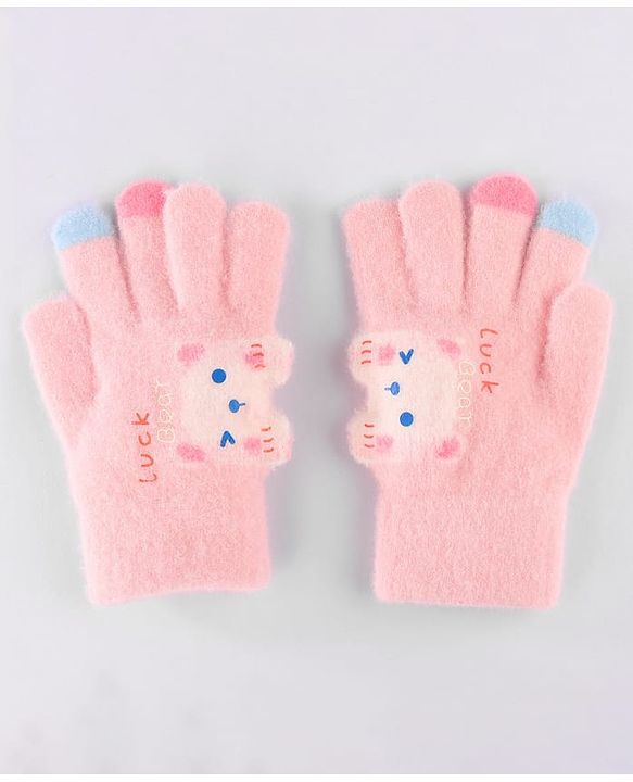 Babyhug Gloves with Bear Design - Light Blue