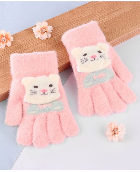 Babyhug Gloves with Bear Design - Light Blue