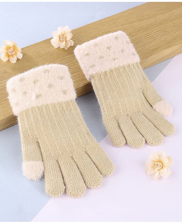 Babyhug Gloves with Cable Knit Design - Khaki