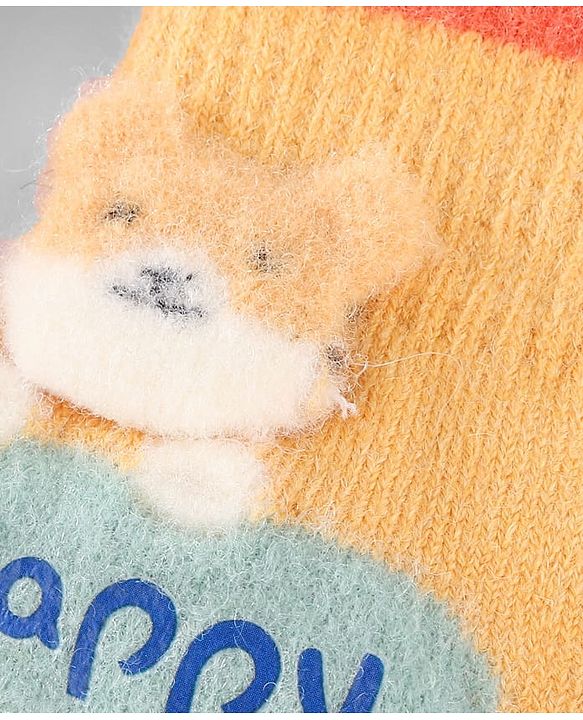 Babyhug Gloves with Puppy Applique - Yellow