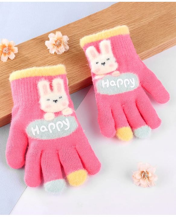 Babyhug Gloves with Puppy Applique - Yellow