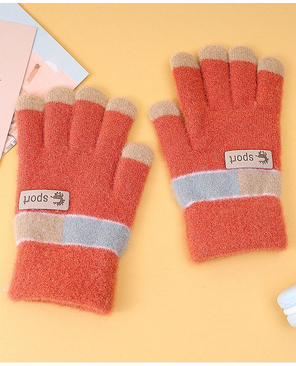 Pine Kids Gloves with Color Block Design - Red