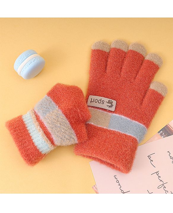 Pine Kids Gloves with Color Block Design - Red