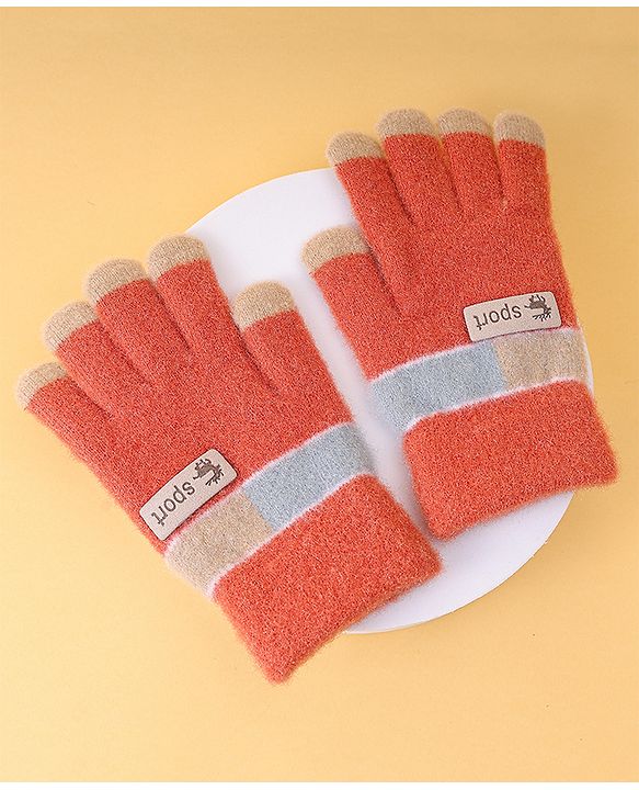 Pine Kids Gloves with Color Block Design - Red