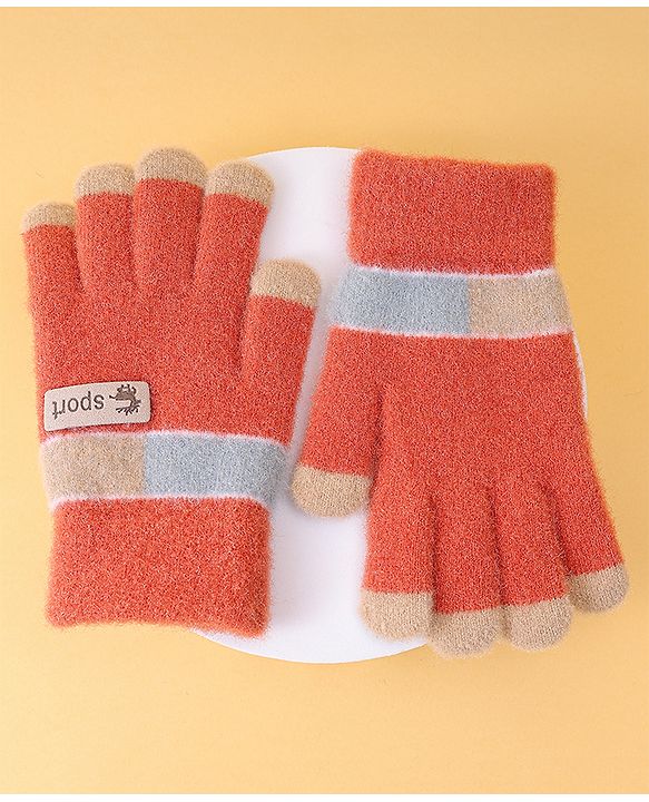 Pine Kids Gloves with Color Block Design - Red