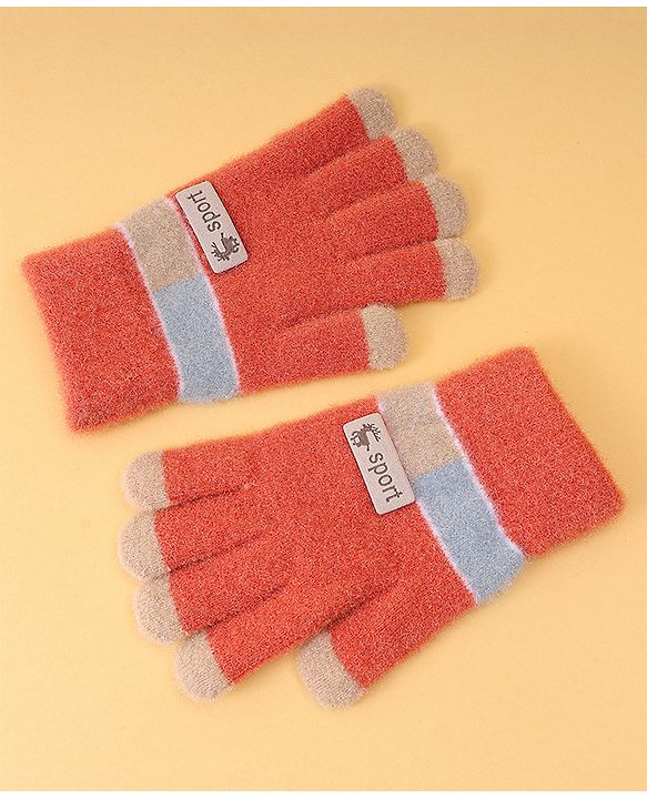 Pine Kids Gloves with Color Block Design - Red