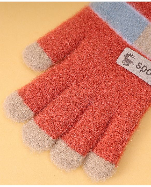 Pine Kids Gloves with Color Block Design - Red