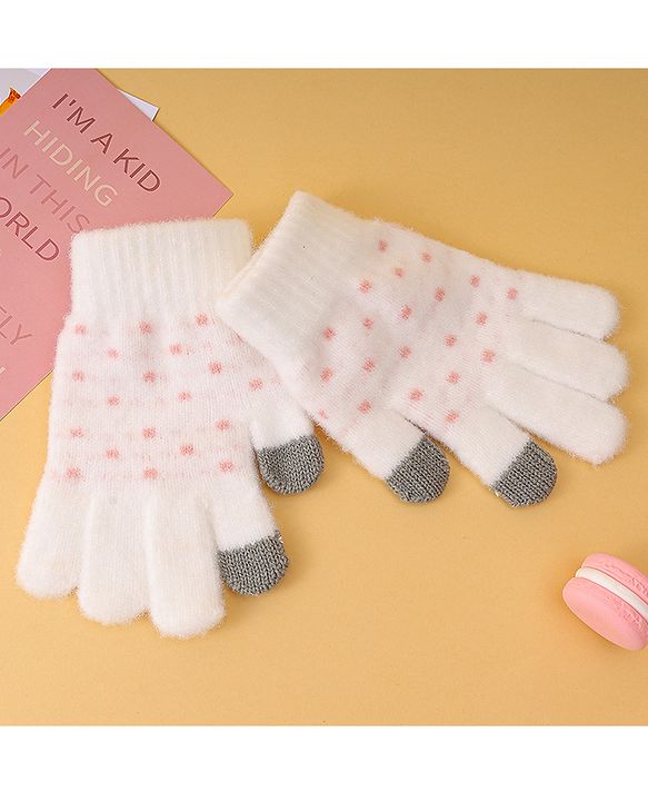 Pine Kids Gloves with Polka Dot Design - White