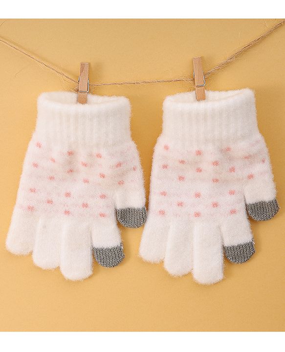 Pine Kids Gloves with Polka Dot Design - White