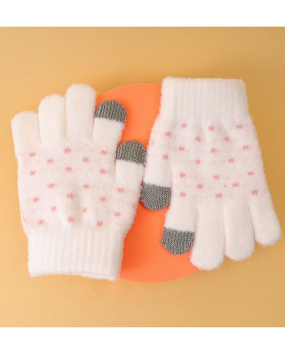 Pine Kids Gloves with Polka Dot Design - White