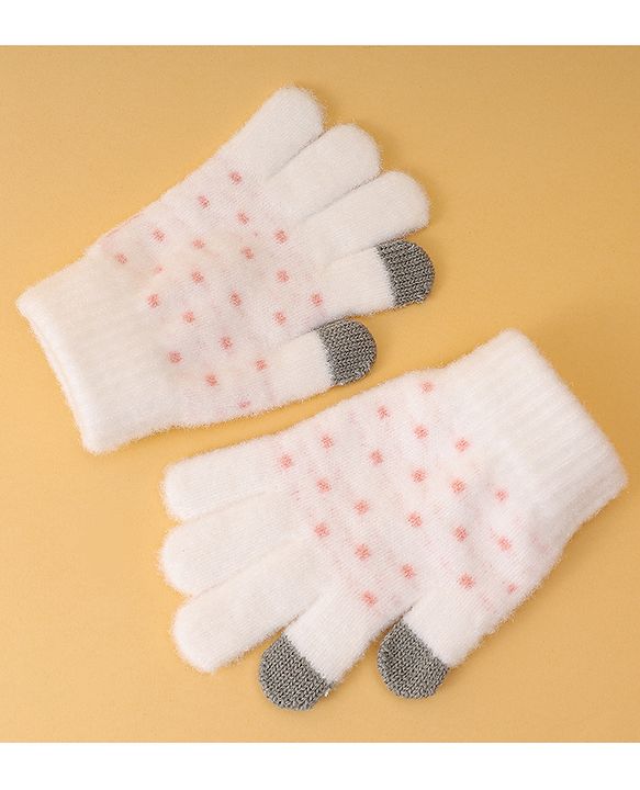 Pine Kids Gloves with Polka Dot Design - White