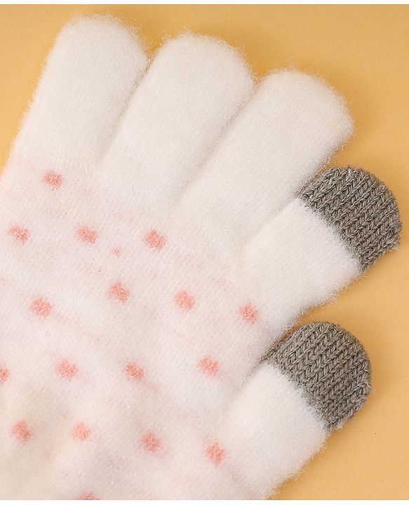 Pine Kids Gloves with Polka Dot Design - White