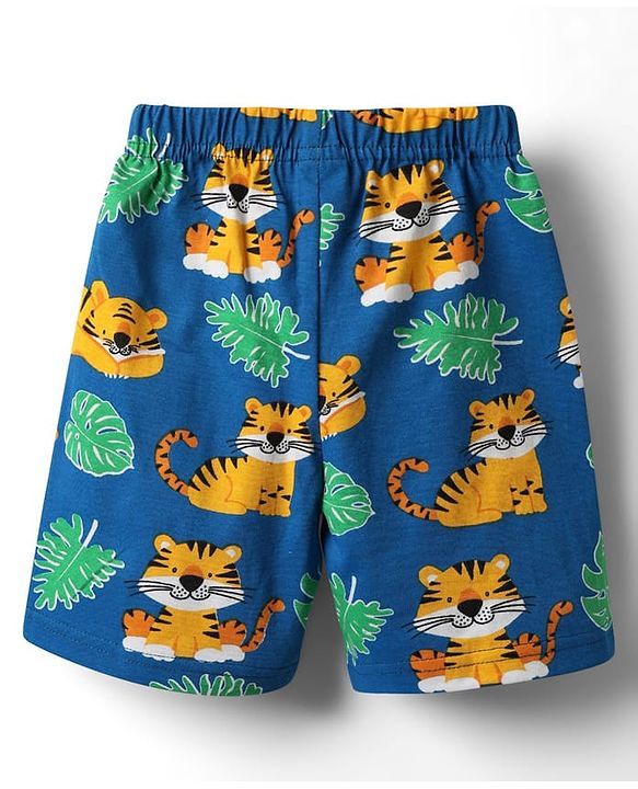 Babyhug Cotton Knit Half Sleeves Co-ords Shorts  Night Suit With Animal Print - Navy Blue